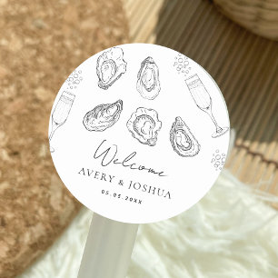 Hand getrokken Champagne & Oesters gebraden partij Ronde Sticker