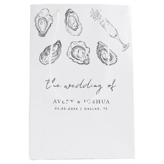 Hand getrokken Champagne & Oesters Roast bruiloft Medium Cadeauzakje (Voorkant)