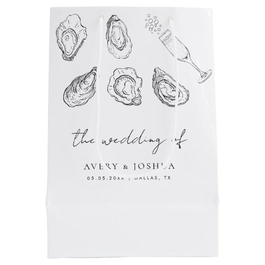 Hand getrokken Champagne & Oesters Roast bruiloft Medium Cadeauzakje (Achterkant)