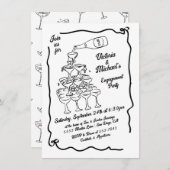 Hand getrokken Champagne Stack Verlovingsfeest Kaart (Voorkant / Achterkant)