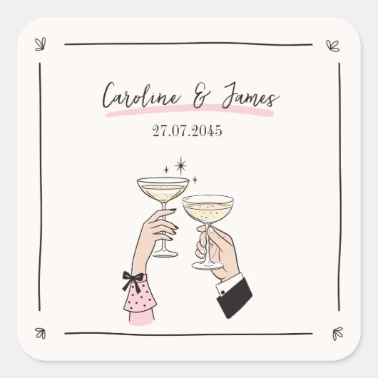 Hand getrokken champagne toast bruiloft Sticker (Voorkant)