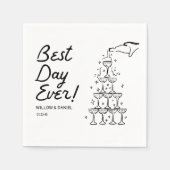 Hand getrokken champagne toren beste dag ooit brui servet (Voorkant)