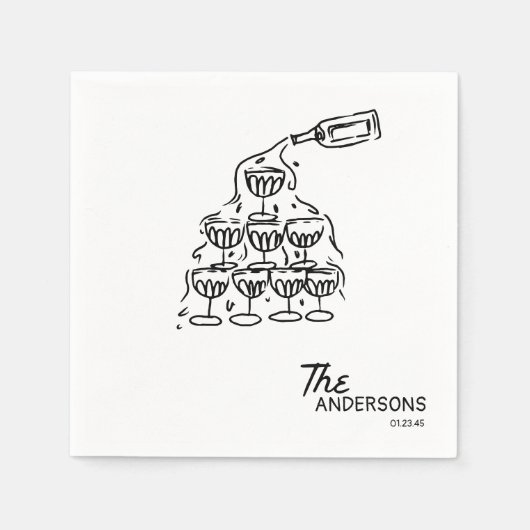 Hand getrokken champagne toren gevestigde bruiloft servet (Voorkant)