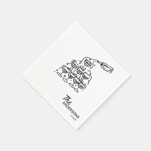 Hand getrokken champagne toren gevestigde bruiloft servet (Hoek)