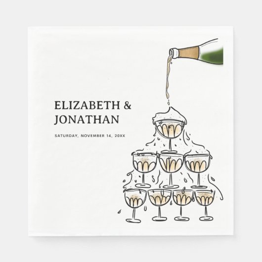 Hand getrokken Champagne Tower bruiloft Servet (Voorkant)