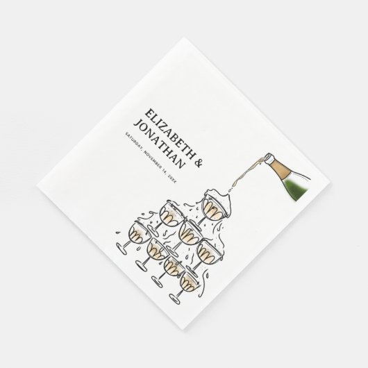 Hand getrokken Champagne Tower bruiloft Servet (Hoek)