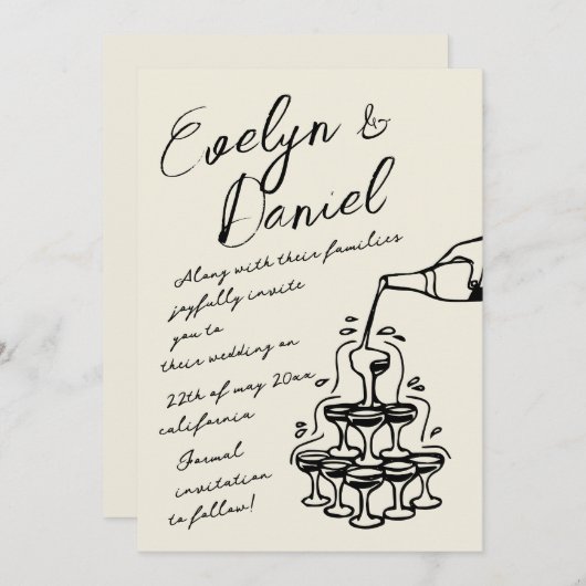 Hand getrokken Champagne Tower Franse stijl bruilo Kaart (Voorkant / Achterkant)