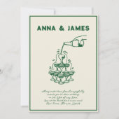 Hand getrokken Champagne Tower Retro Groene bruilo Kaart (Voorkant)