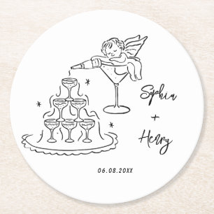 Hand getrokken cherub funky Whimsical Wedding Ronde Kartonnen Onderzetter