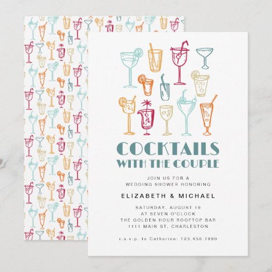 Hand getrokken Cocktails Koppels Douche Bruiloft Kaart (Voorkant / Achterkant)
