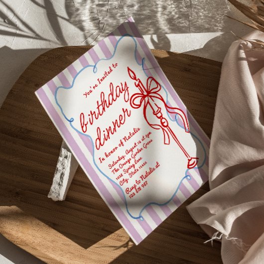 Hand getrokken Coquette Bow Candle Fun Verjaardag  Kaart