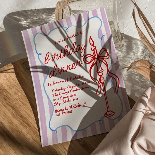 Hand getrokken Coquette Bow Candle Fun Verjaardag  Kaart