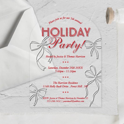 Hand getrokken Coquette Bows Vakantie Kerstfeest Acryl Uitnodigingen