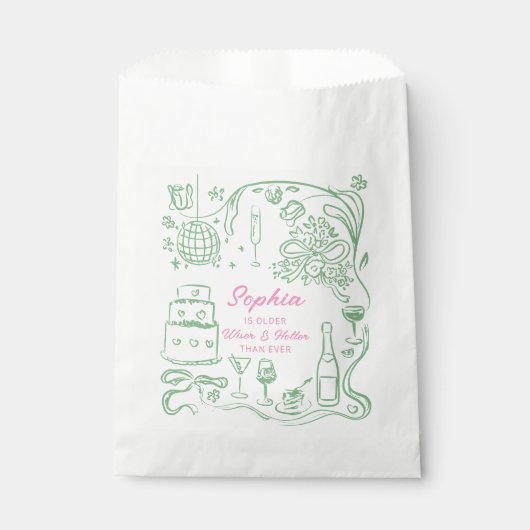 Hand getrokken Coquette Wiser en Hotter Verjaardag Bedankzakje (Voorkant)