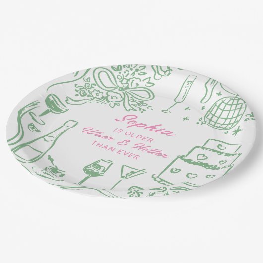 Hand getrokken Coquette Wiser en Hotter Verjaardag Papieren Bordje (Gekanteld)