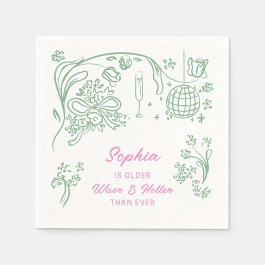 Hand getrokken Coquette Wiser en Hotter Verjaardag Servet (Voorkant)