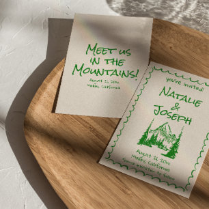 Hand getrokken Cream Green Boho Mountain Wedding Save The Date