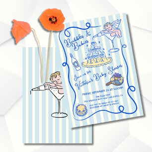 Hand getrokken cupido champagne Baby shower Kaart