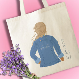 Hand getrokken Denim Jacket Blonde Hair Bride Tote Bag
