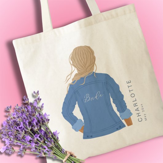Hand getrokken Denim Jacket Blonde Hair Bride Tote Bag