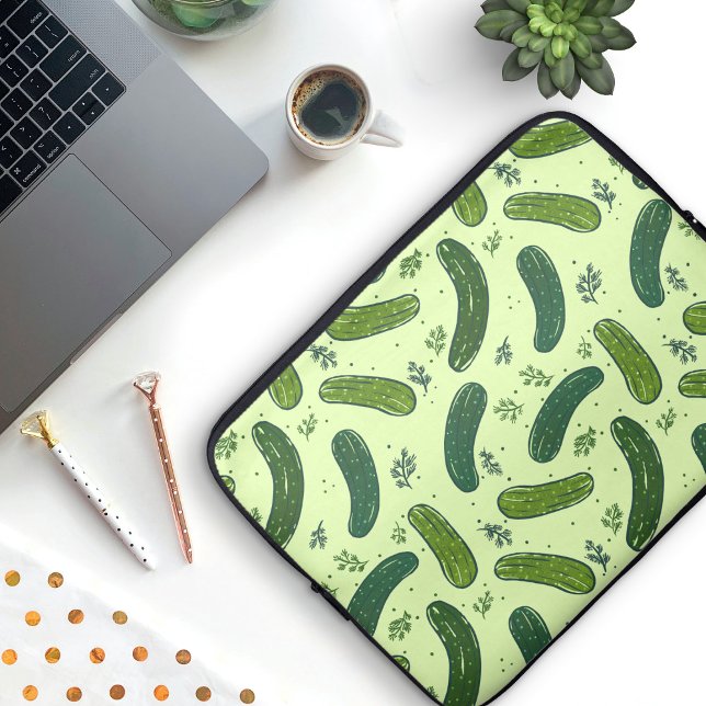 Hand getrokken dille augurk patroon laptop sleeve (Dill Pickle Pattern Laptop Sleeve)