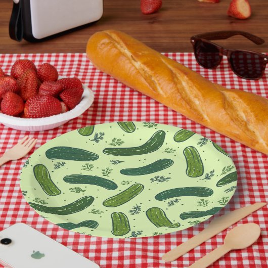 Hand getrokken dille augurk patroon papieren bordje (Picknick)
