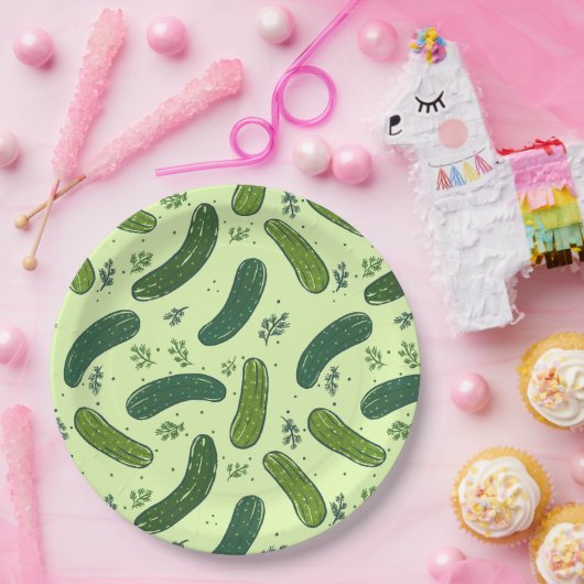 Hand getrokken dille augurk patroon papieren bordje (Feest)
