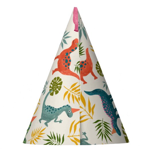 Hand-getrokken Dino-mite Verjaardagsfeestje Kleurr Feesthoedjes (Achterkant)