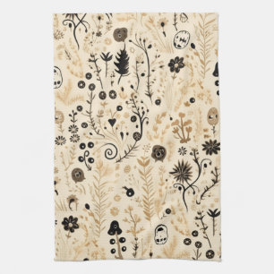 Hand-getrokken Doodle Bloemen Naadloos Patroon Theedoek