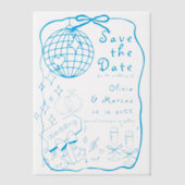 Hand getrokken Doodle Blue Wedding Bewaar de datum Vellum Uitnodigingen (Voorkant)