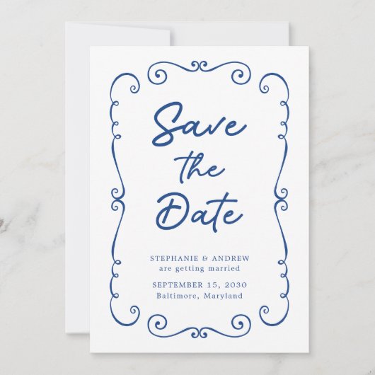 Hand getrokken Doodle Border Bruiloft Save the Dat Kaart (Voorkant)