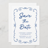 Hand getrokken Doodle Border Bruiloft Save the Dat Kaart (Voorkant / Achterkant)