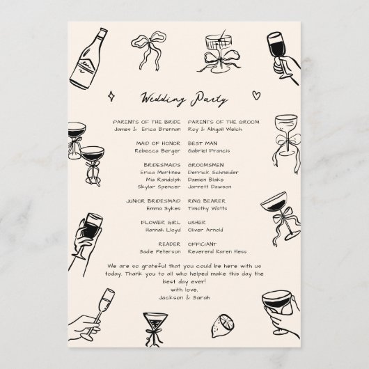 Hand getrokken Doodle bruiloft Programma (Achterkant)
