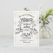 Hand getrokken Doodle Cherub Cupid Crest Bruiloft Kaart (Staand voorkant)