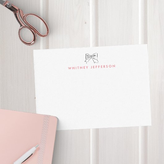 Hand getrokken Doodle Coquette Bow Pink gepersonal Notitiekaartje