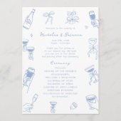 Hand getrokken Doodle Dusty Blue Wedding Programma (Voorkant)