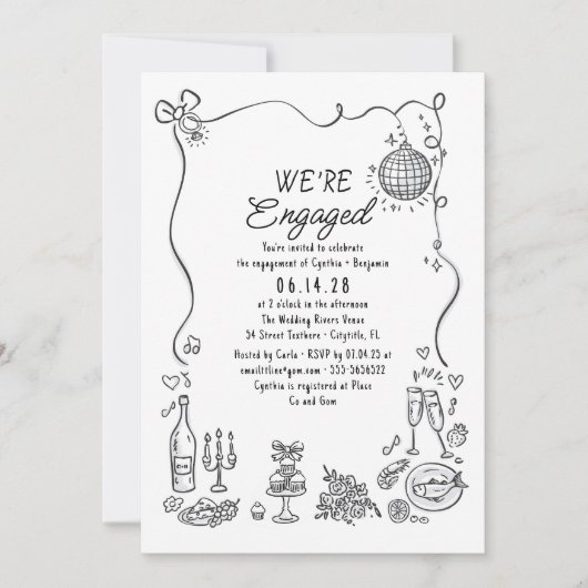 Hand getrokken Doodle Funky Whimsical Engagement P Kaart (Voorkant)