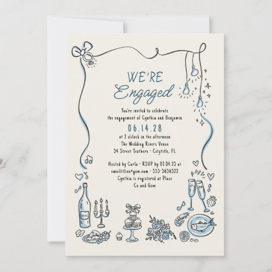 Hand getrokken Doodle Funky Whimsical Engagement P Kaart (Voorkant)