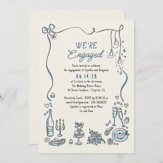 Hand getrokken Doodle Funky Whimsical Engagement P Kaart (Voorkant / Achterkant)