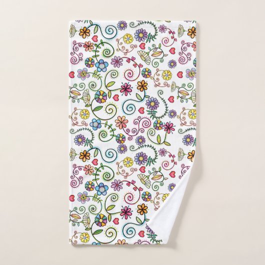 Hand getrokken Doodle Kleurrijk Bloemen naadloos p Bad Handdoek (Handdoek)