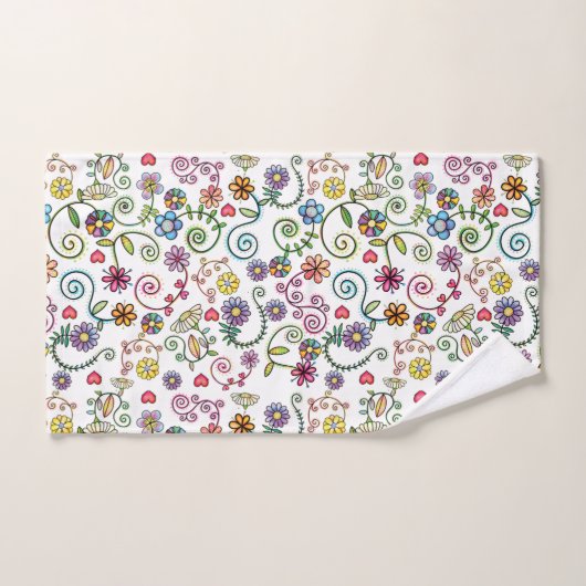 Hand getrokken Doodle Kleurrijk Bloemen naadloos p Bad Handdoek (Handdoek)