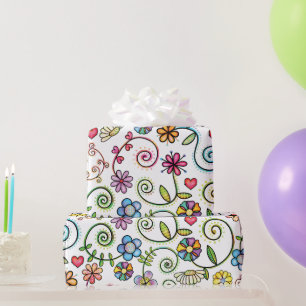 Hand getrokken Doodle Kleurrijk Bloemen naadloos p Cadeaupapier