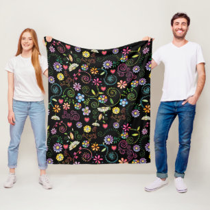 Hand getrokken Doodle Kleurrijk Bloemen naadloos p Fleece Deken