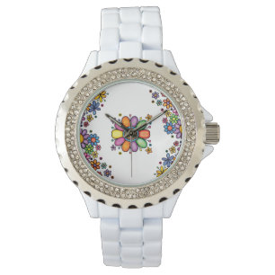 Hand getrokken Doodle Kleurrijk Bloemen naadloos p Horloge
