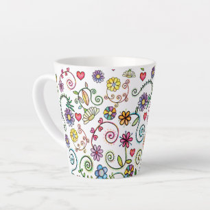 Hand getrokken Doodle Kleurrijk Bloemen naadloos p Latte Mok