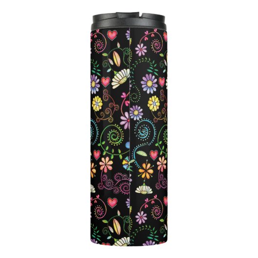 Hand getrokken Doodle Kleurrijk Bloemen naadloos p Thermosbeker (Achterkant)