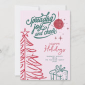 Hand getrokken Doodle Rood Groen Roze Kerstmis Feestdagenkaart (Voorkant)