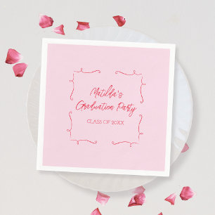 Hand getrokken doodle roze & rood afstudeerfeest servet