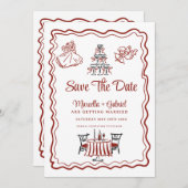Hand getrokken Doodles Italiaanse bruiloft Save th Save The Date (Voorkant / Achterkant)