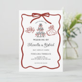 Hand getrokken Doodles Italiaanse thema bruiloft Kaart (Staand voorkant)